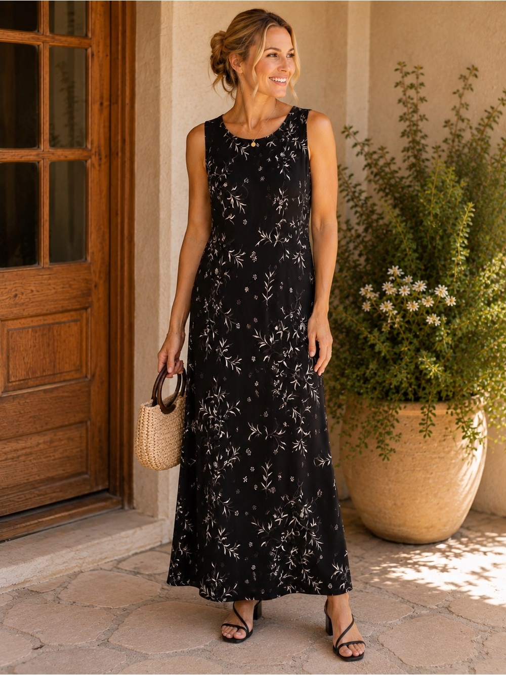 🇨🇦 Vintage Style My Way Black Floral Maxi Dress Size 5/6 Made in Canada
